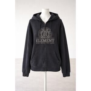 Element Black Zip Hoodie Leather Woven Logo Skate Y2K Streetwear Gorpcore Large